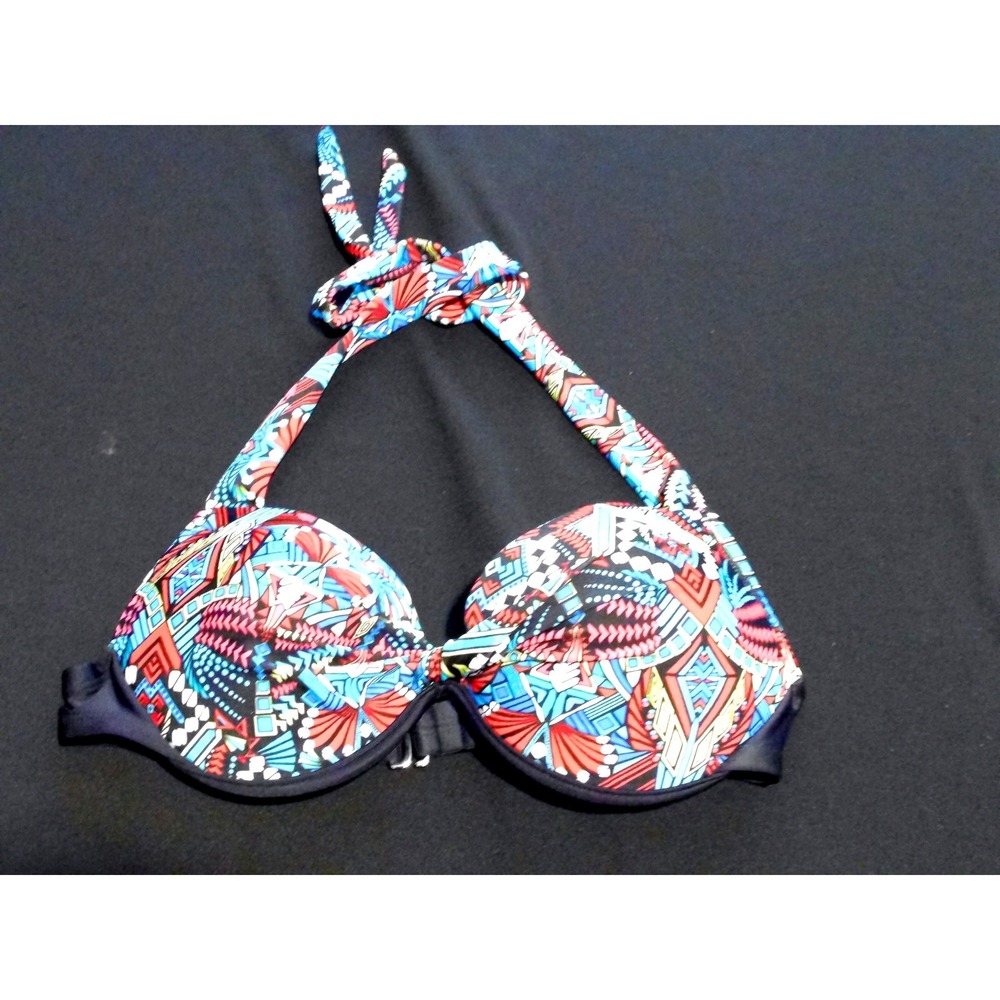 Tribal‎ Geometric Print Underwire Halter Bikini Top Multi-Color Blue Red